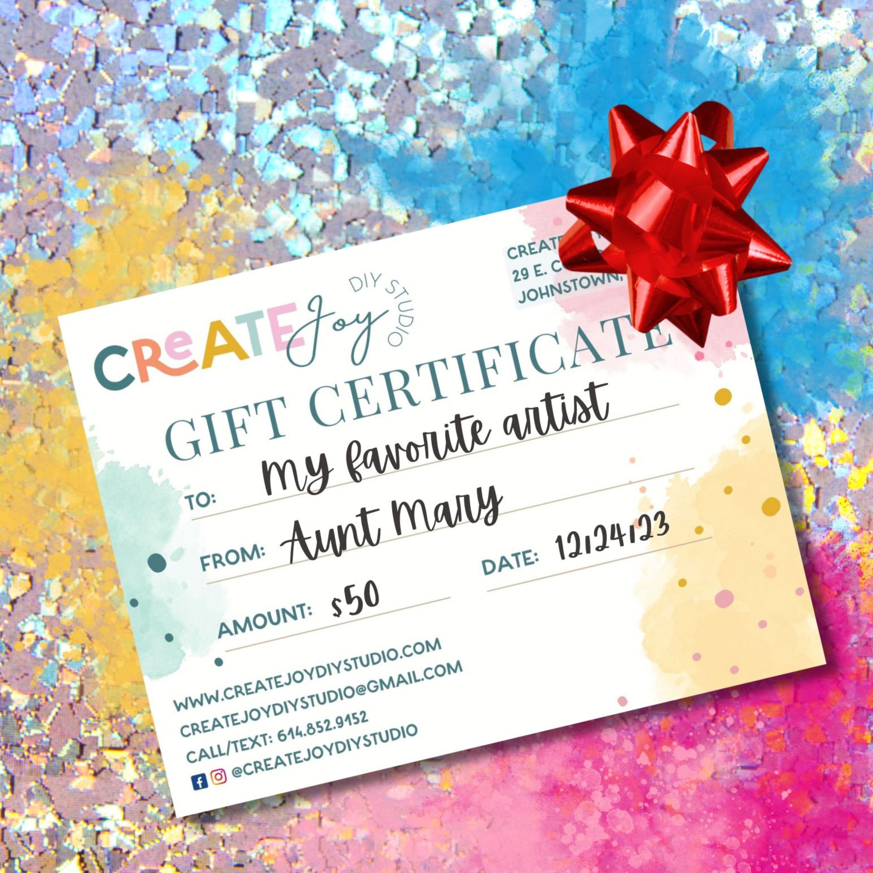 Gift Certificate | Create Joy diy Studio LLC